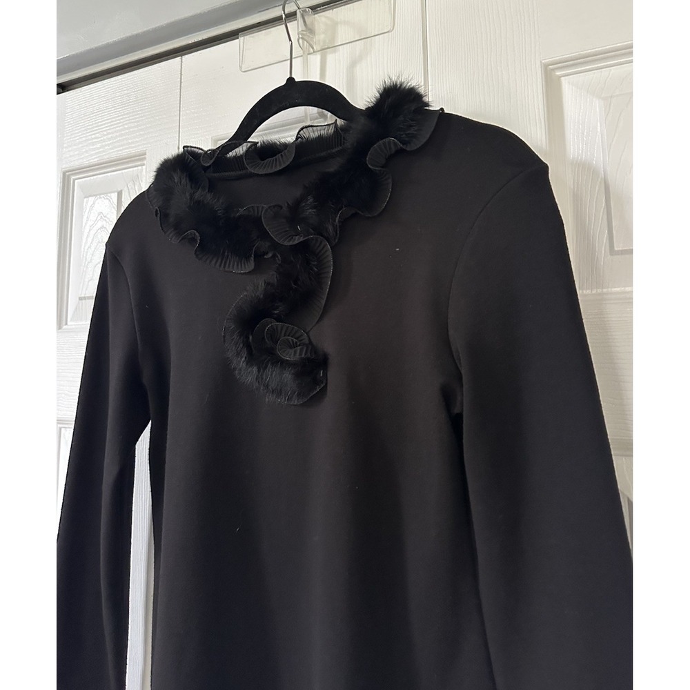 Vintage Top Womens S Black Fur Collar Cuff Y2K Sweater